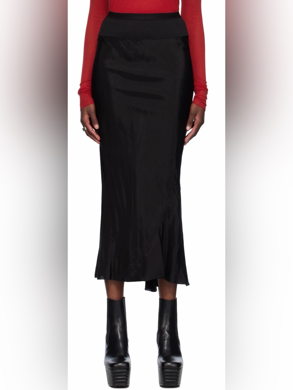 RICK OWENS BLACK CALF MIDI SKIRT